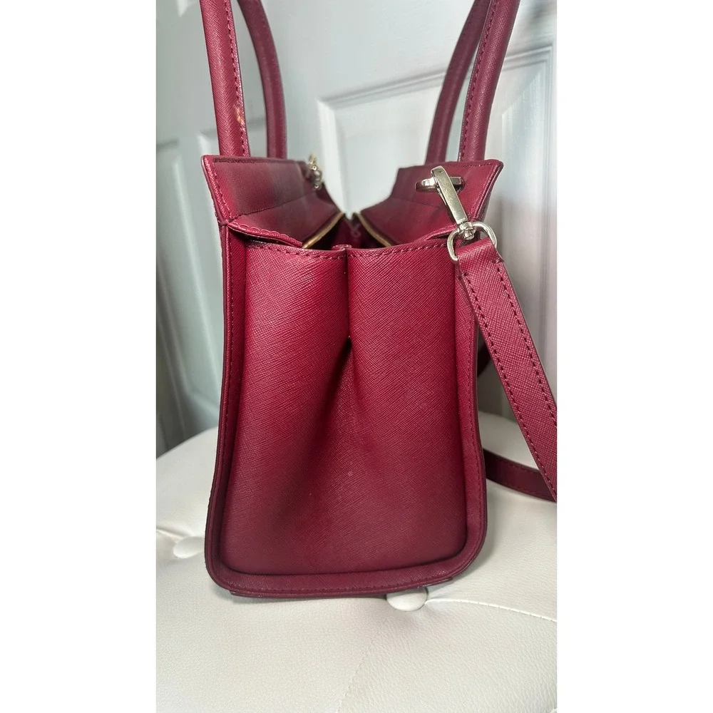 Kate‎ Spade Satchel Laser Cut Perforated Burgundy Saffiano Leather Tote Bag Red